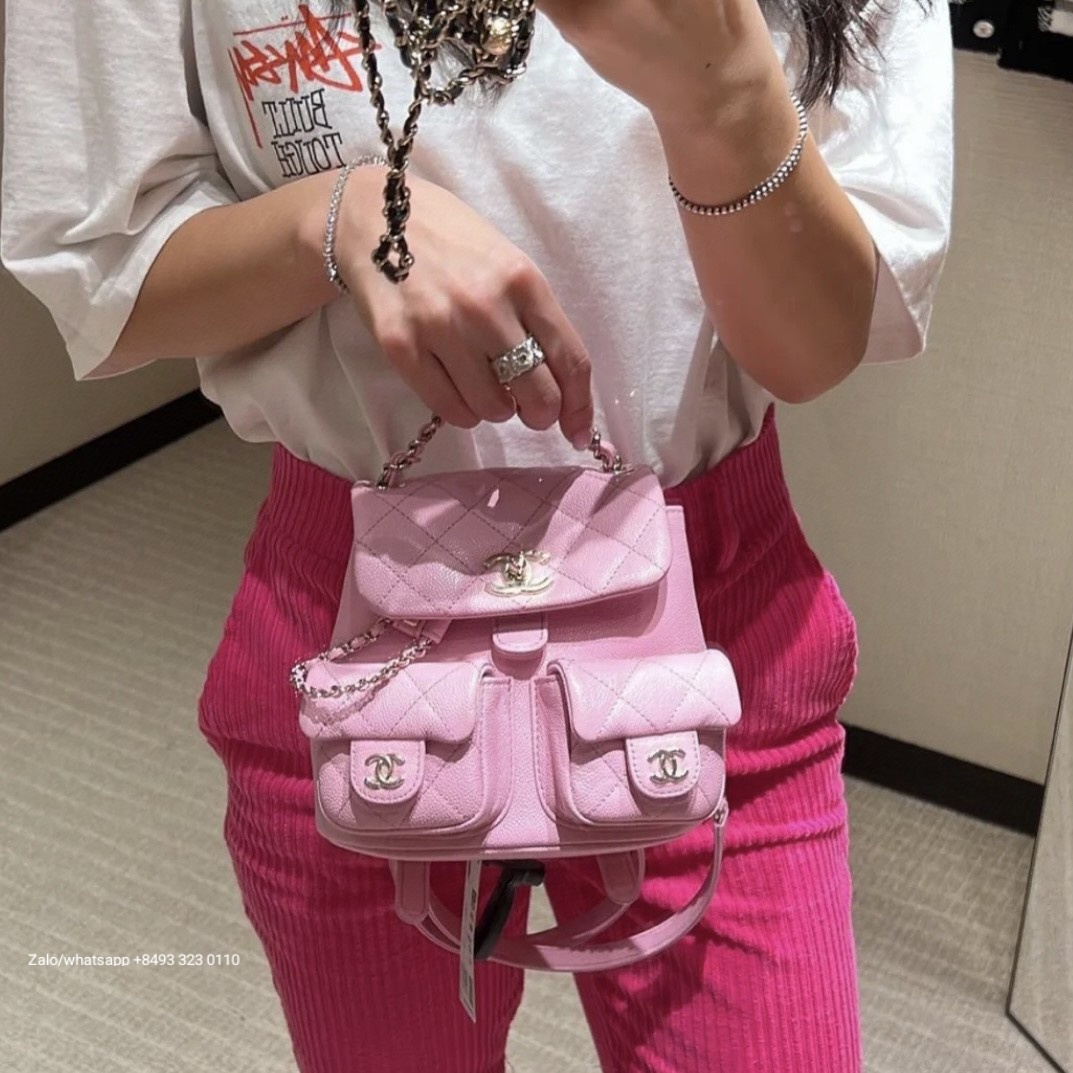 CHANEL Small BACKPACK Grained Calfskin & Gold-Tone Metal Pink AS3787