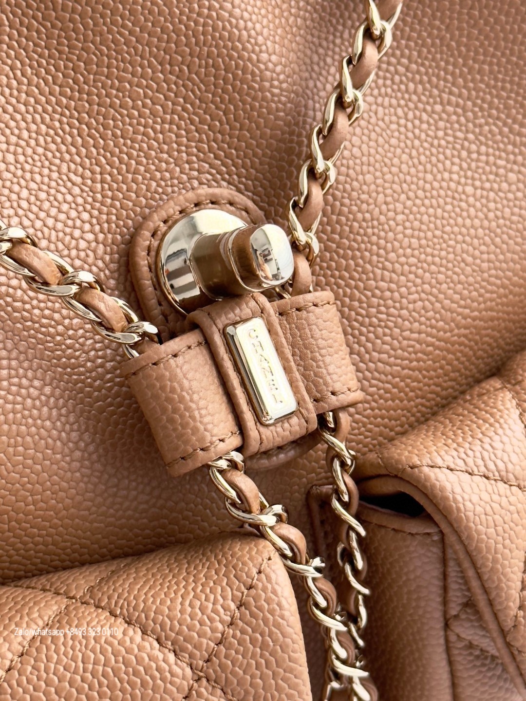 CHANEL Small BACKPACK Grained Calfskin & Gold-Tone Metal Beige AS3787