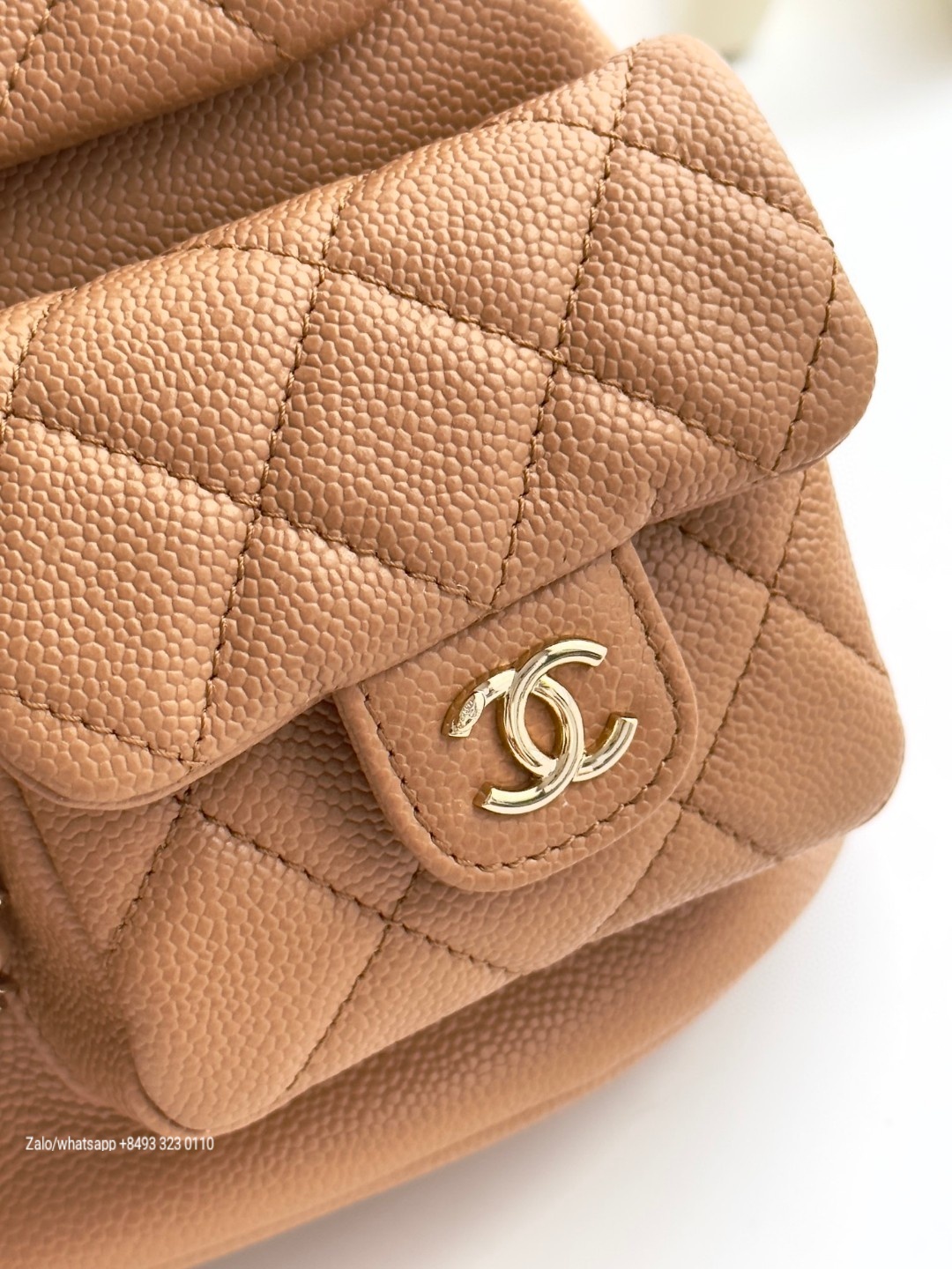CHANEL Small BACKPACK Grained Calfskin & Gold-Tone Metal Beige AS3787
