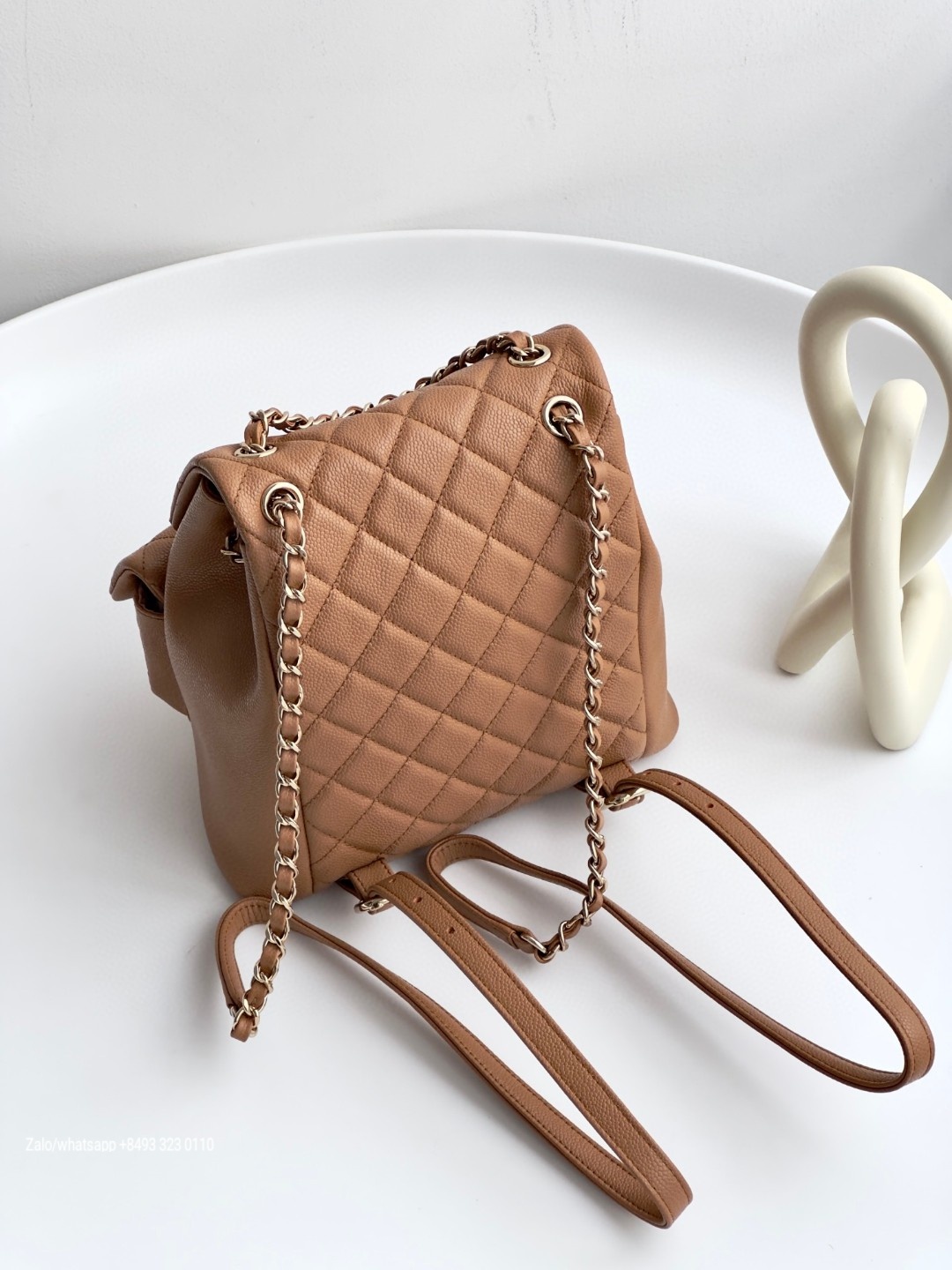 CHANEL Small BACKPACK Grained Calfskin & Gold-Tone Metal Beige AS3787