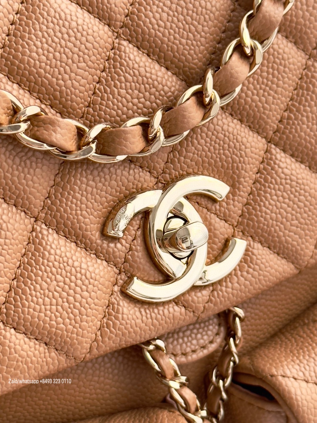 CHANEL Small BACKPACK Grained Calfskin & Gold-Tone Metal Beige AS3787