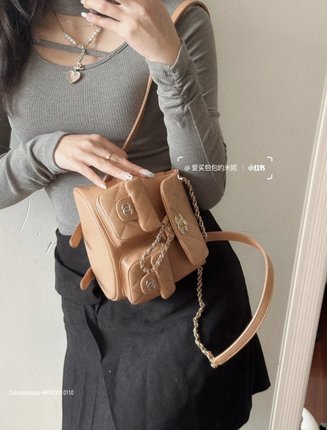 CHANEL Small BACKPACK Grained Calfskin & Gold-Tone Metal Beige AS3787