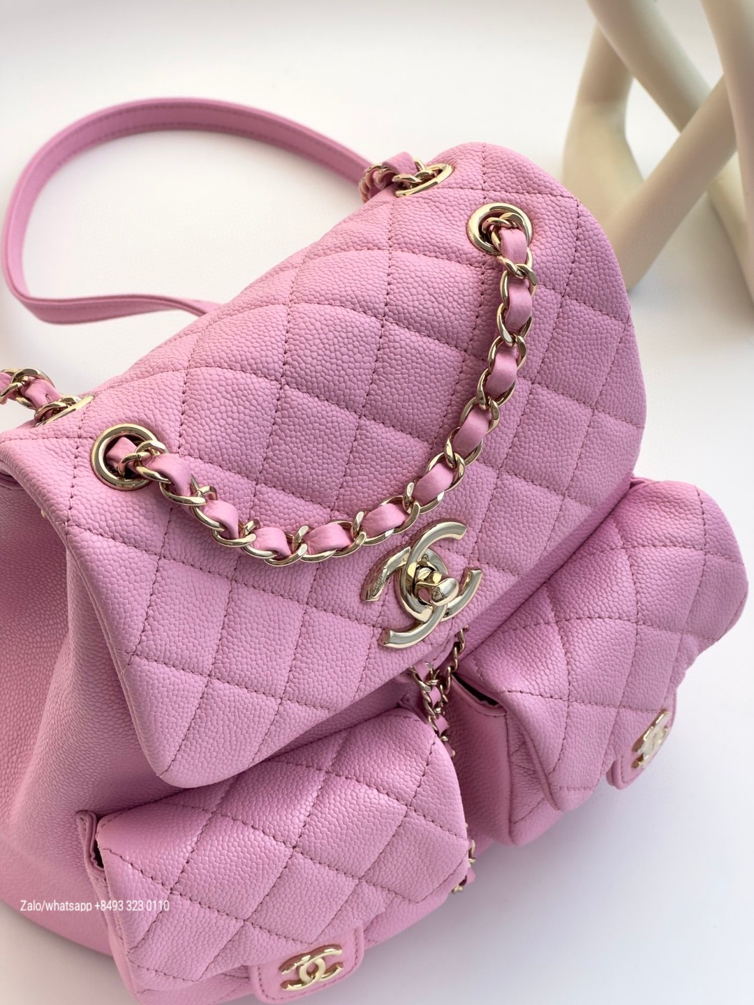 CHANEL BACKPACK Grained Calfskin & Gold-Tone Metal Pink AS3787