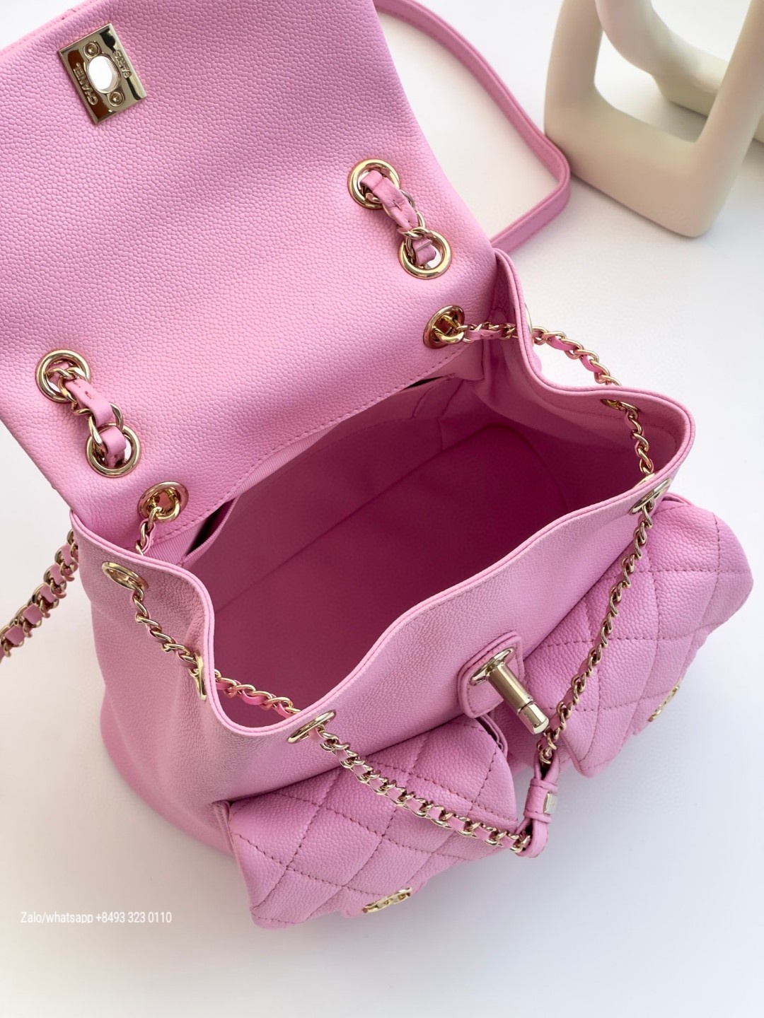 CHANEL BACKPACK Grained Calfskin & Gold-Tone Metal Pink AS3787
