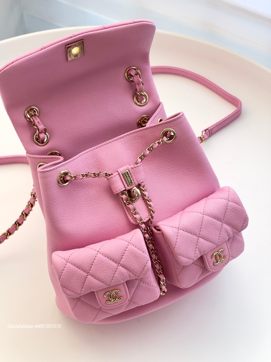 CHANEL BACKPACK Grained Calfskin & Gold-Tone Metal Pink AS3787