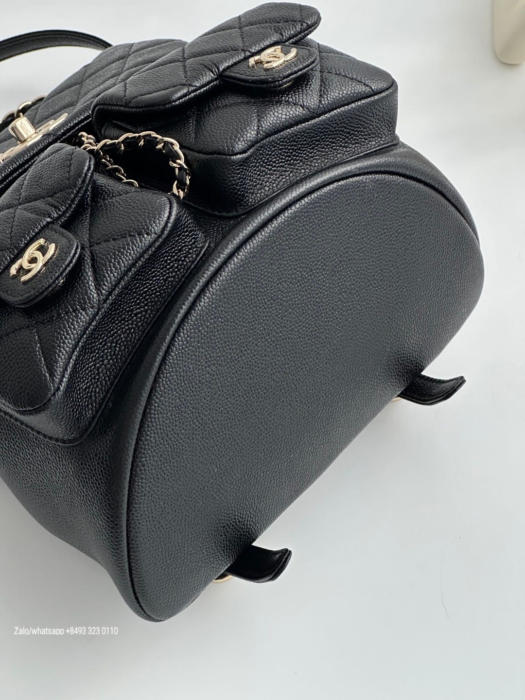 CHANEL BACKPACK Grained Calfskin & Gold-Tone Metal Black AS3787