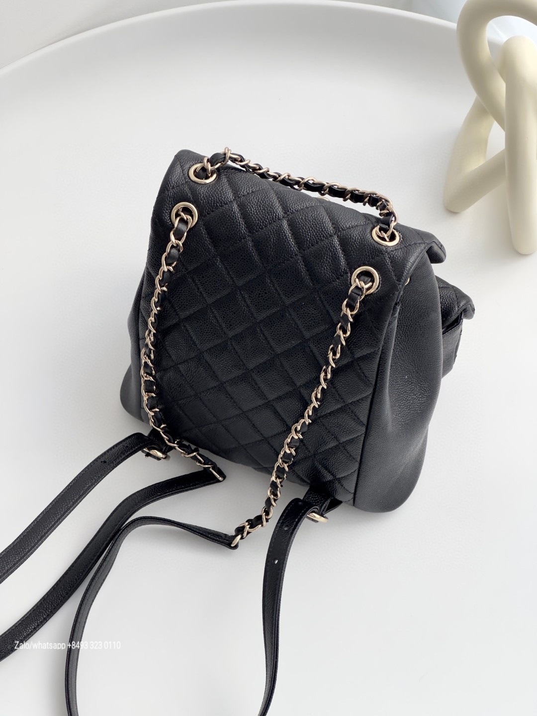 CHANEL BACKPACK Grained Calfskin & Gold-Tone Metal Black AS3787