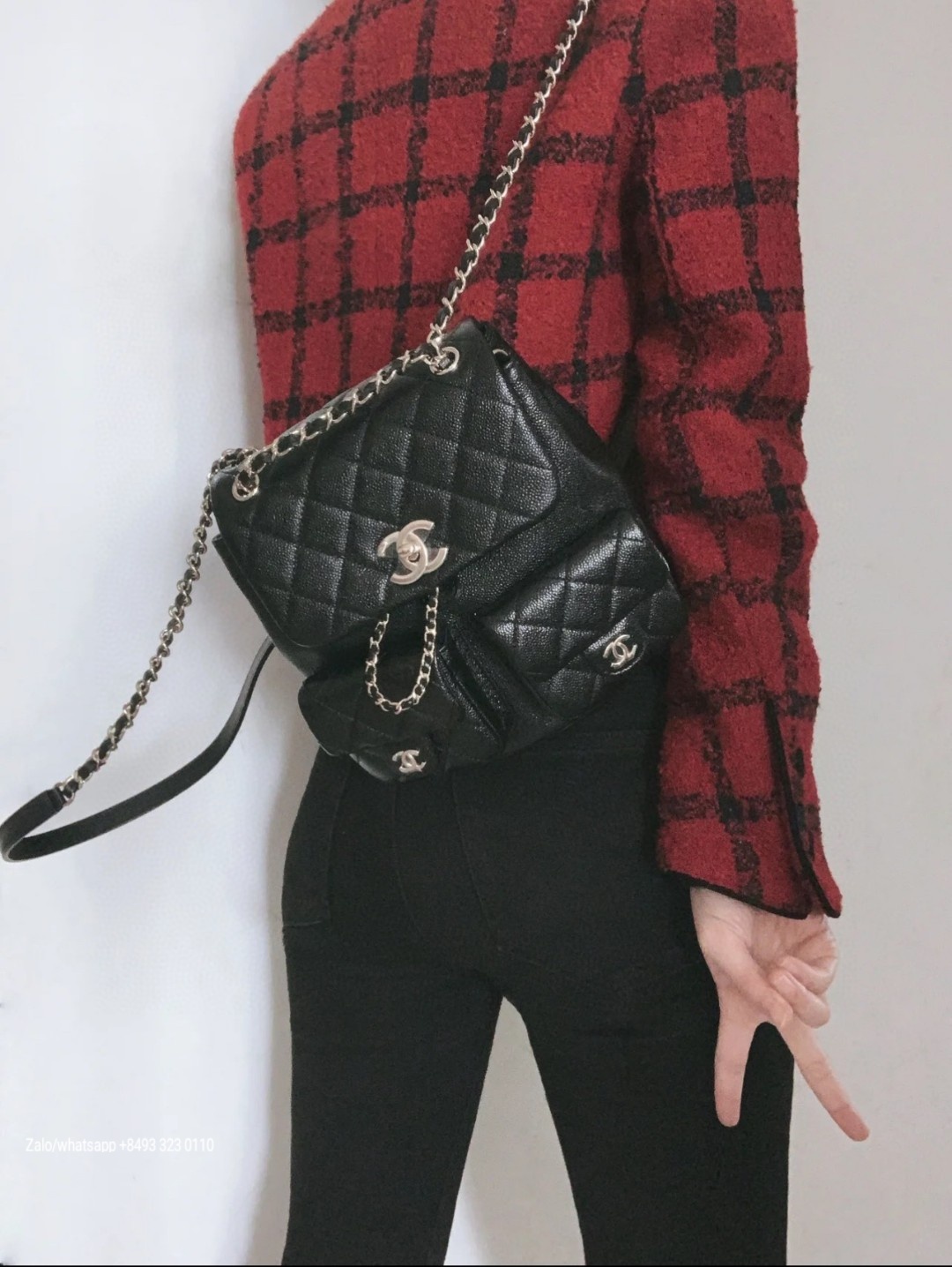 CHANEL BACKPACK Grained Calfskin & Gold-Tone Metal Black AS3787