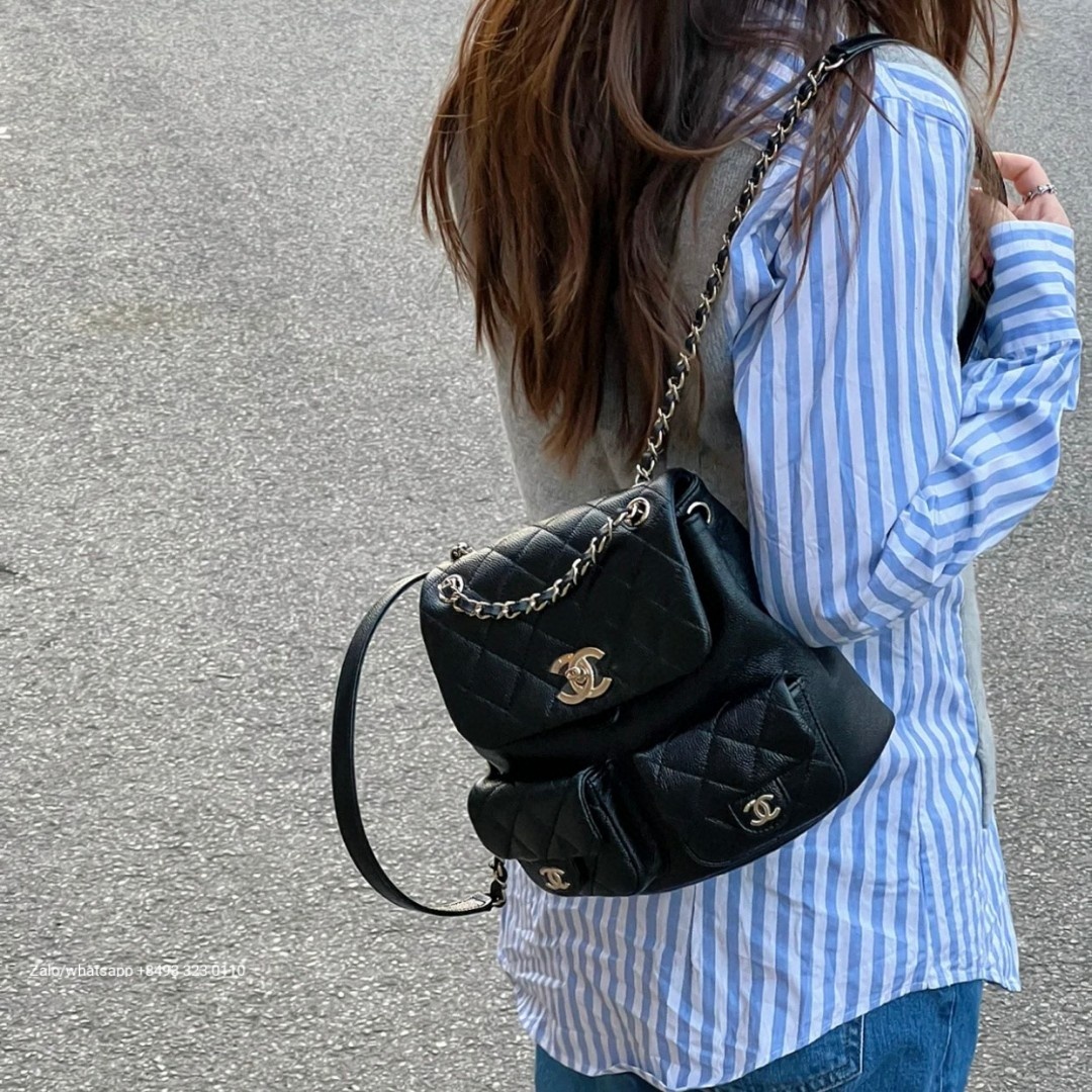 CHANEL BACKPACK Grained Calfskin & Gold-Tone Metal Black AS3787