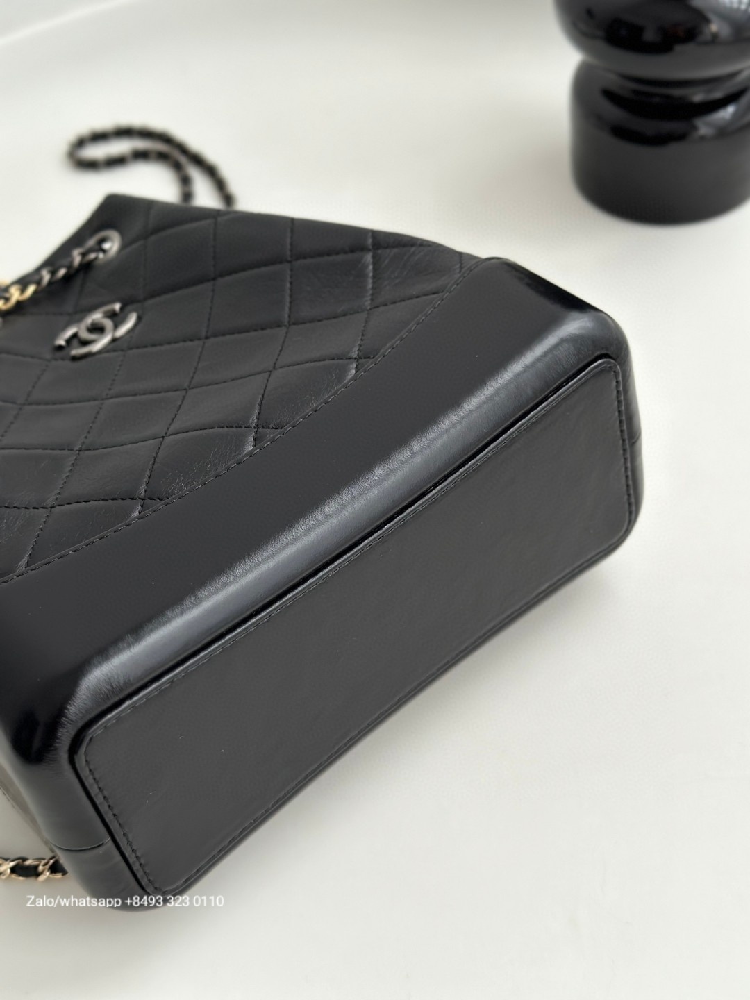 CHANEL Gabrielle calfskin dark-Tone black