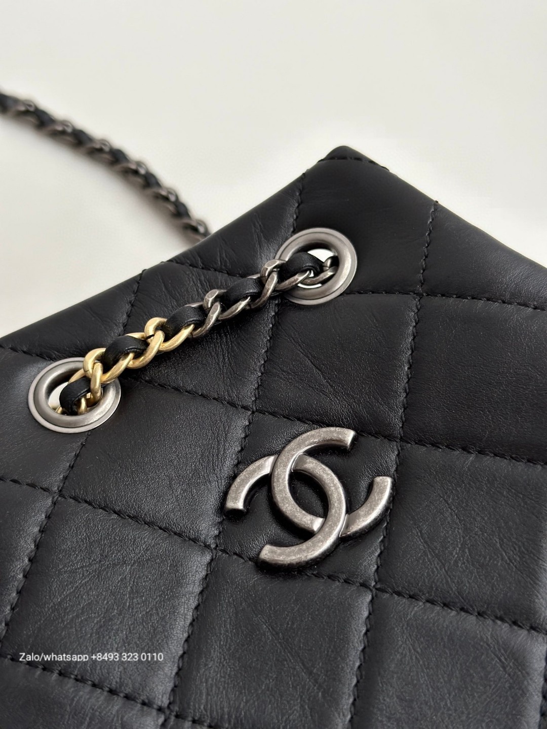 CHANEL Gabrielle calfskin dark-Tone black