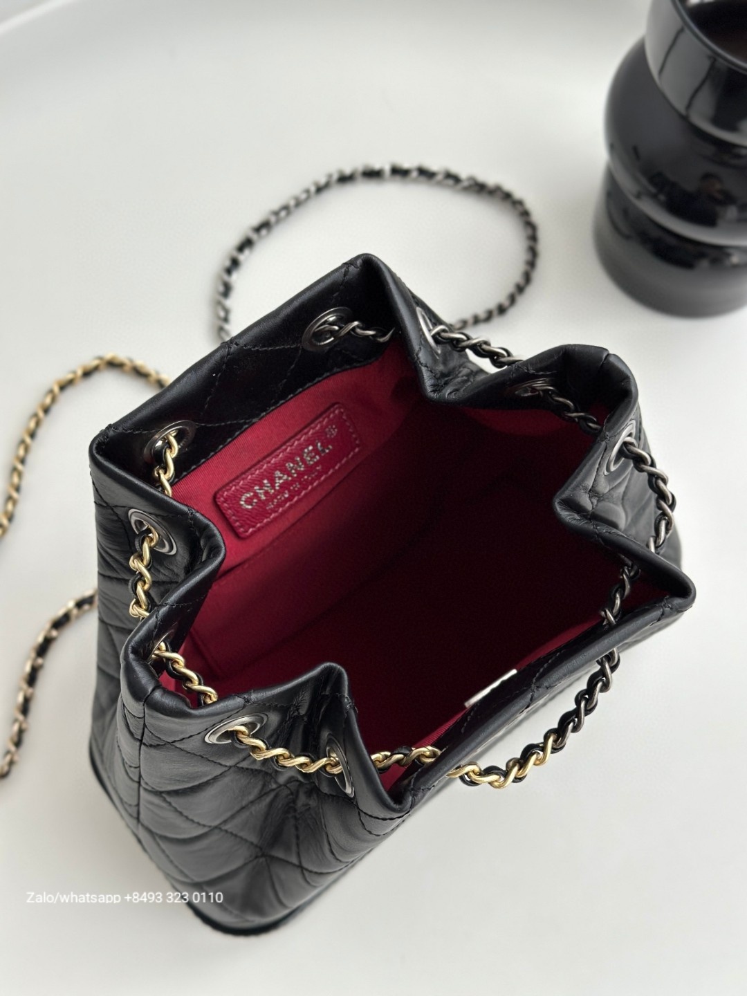 CHANEL Gabrielle calfskin dark-Tone black