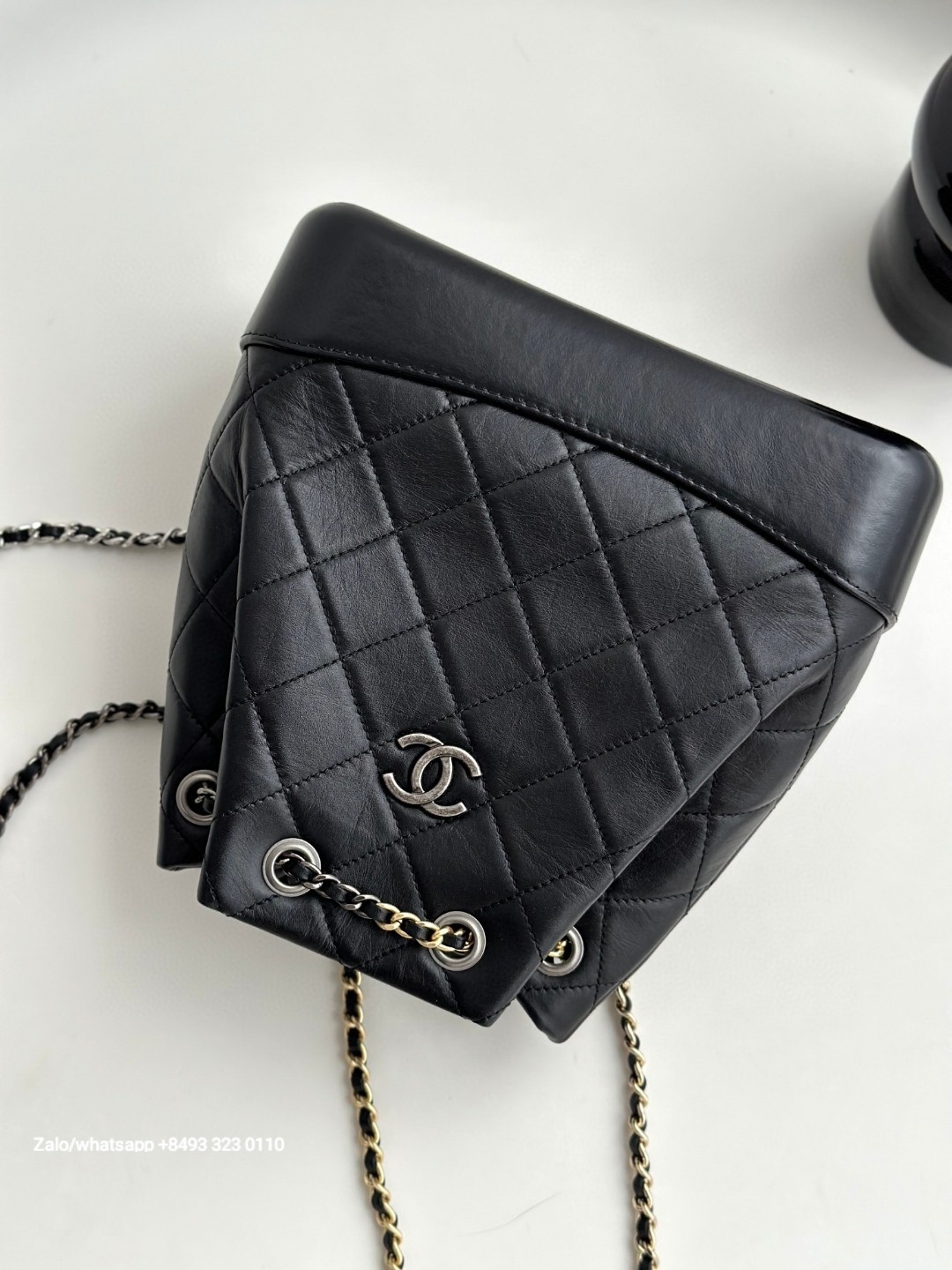 CHANEL Gabrielle calfskin dark-Tone black