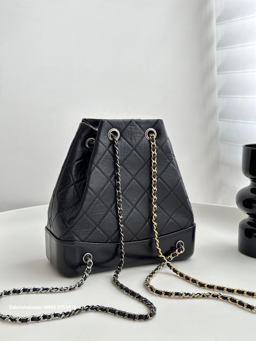 CHANEL Gabrielle calfskin dark-Tone black