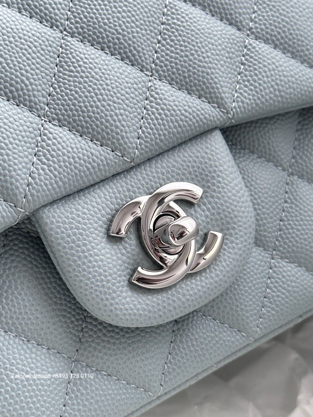 CHANEL MINI CLASSIC HANDBAG GRAINED CALFSKIN & Dark-Tone Metal Blue