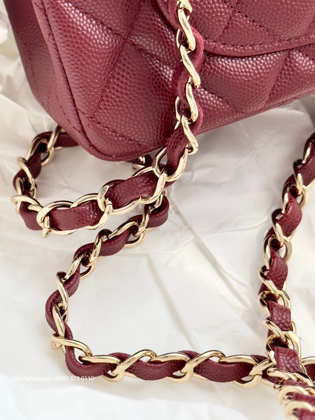 CHANEL MINI CLASSIC HANDBAG GRAINED CALFSKIN & Gold-Tone Metal Red