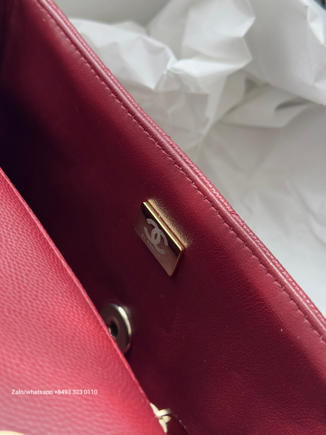 CHANEL MINI CLASSIC HANDBAG GRAINED CALFSKIN & Gold-Tone Metal Red