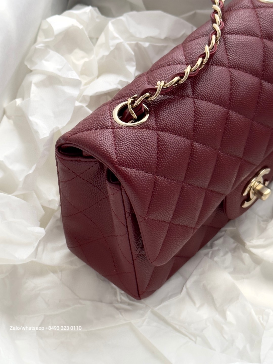 CHANEL MINI CLASSIC HANDBAG GRAINED CALFSKIN & Gold-Tone Metal Red