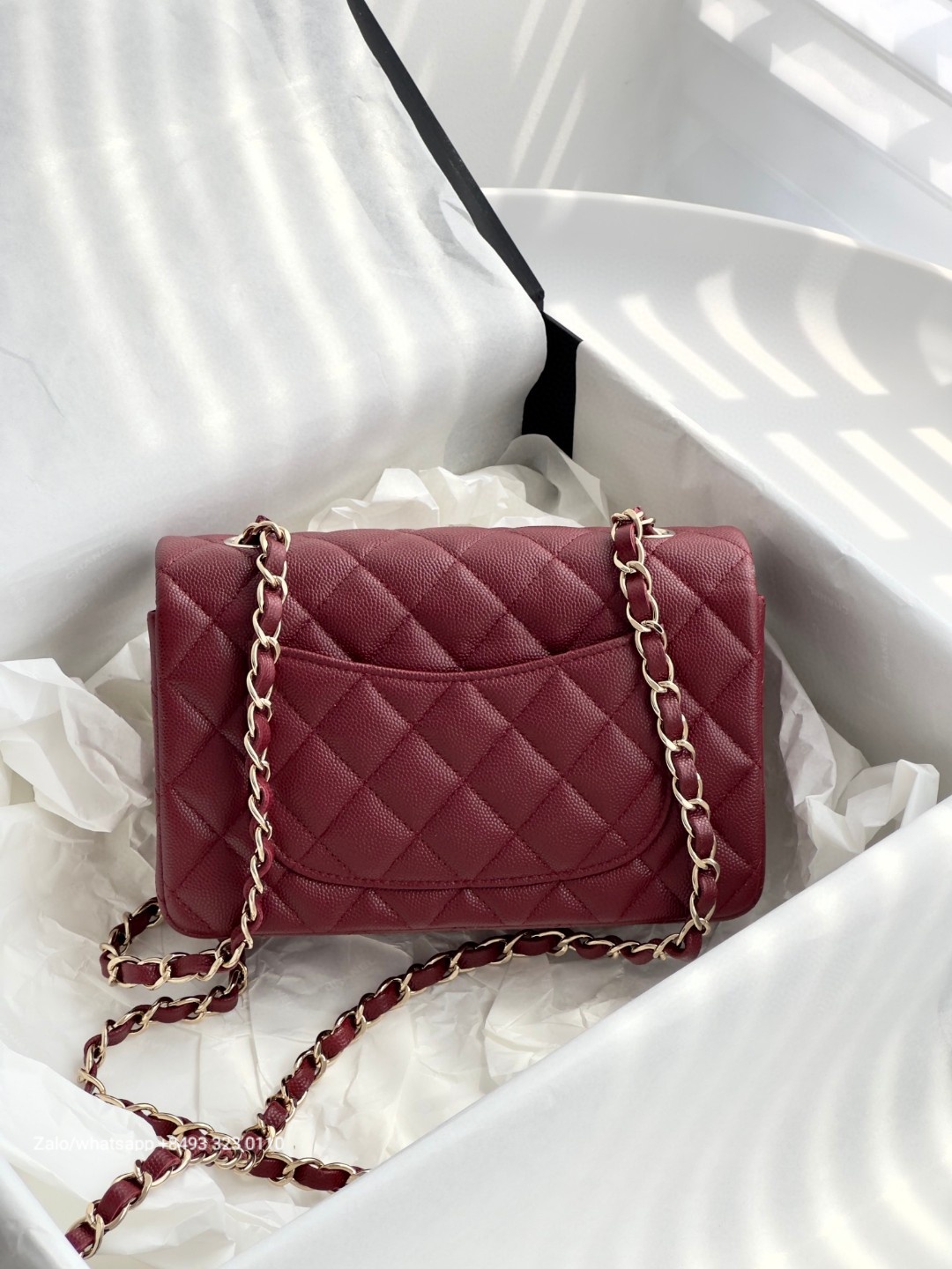 CHANEL MINI CLASSIC HANDBAG GRAINED CALFSKIN & Gold-Tone Metal Red