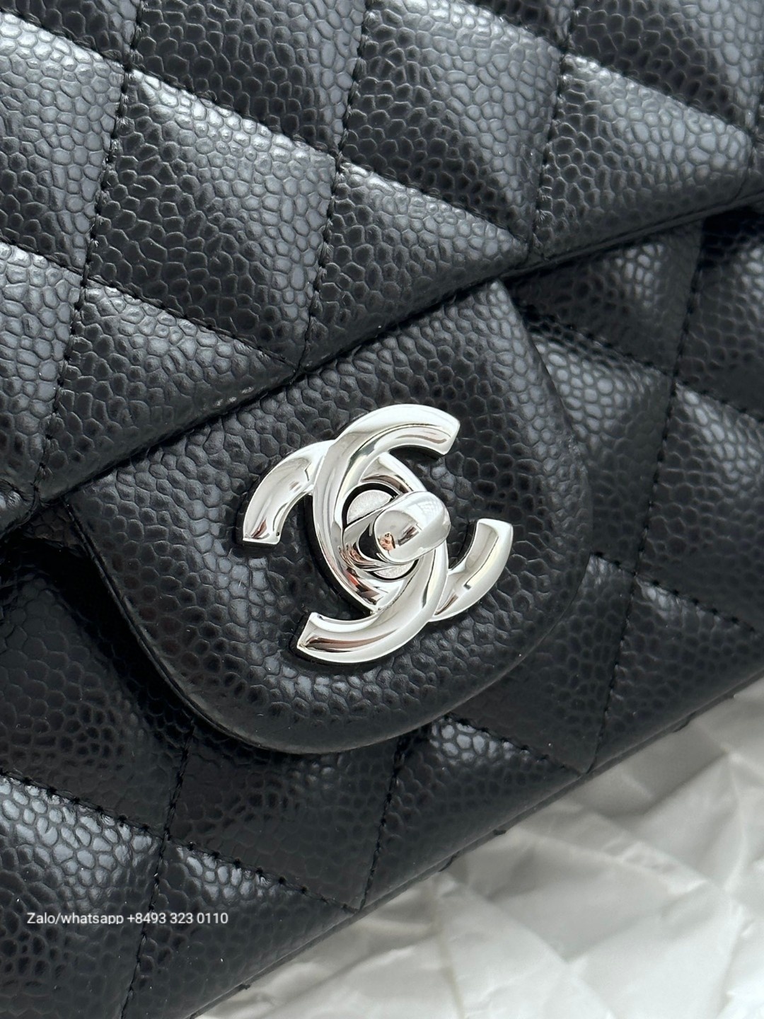 CHANEL MINI CLASSIC HANDBAG GRAINED CALFSKIN & Dark-Tone Metal Black