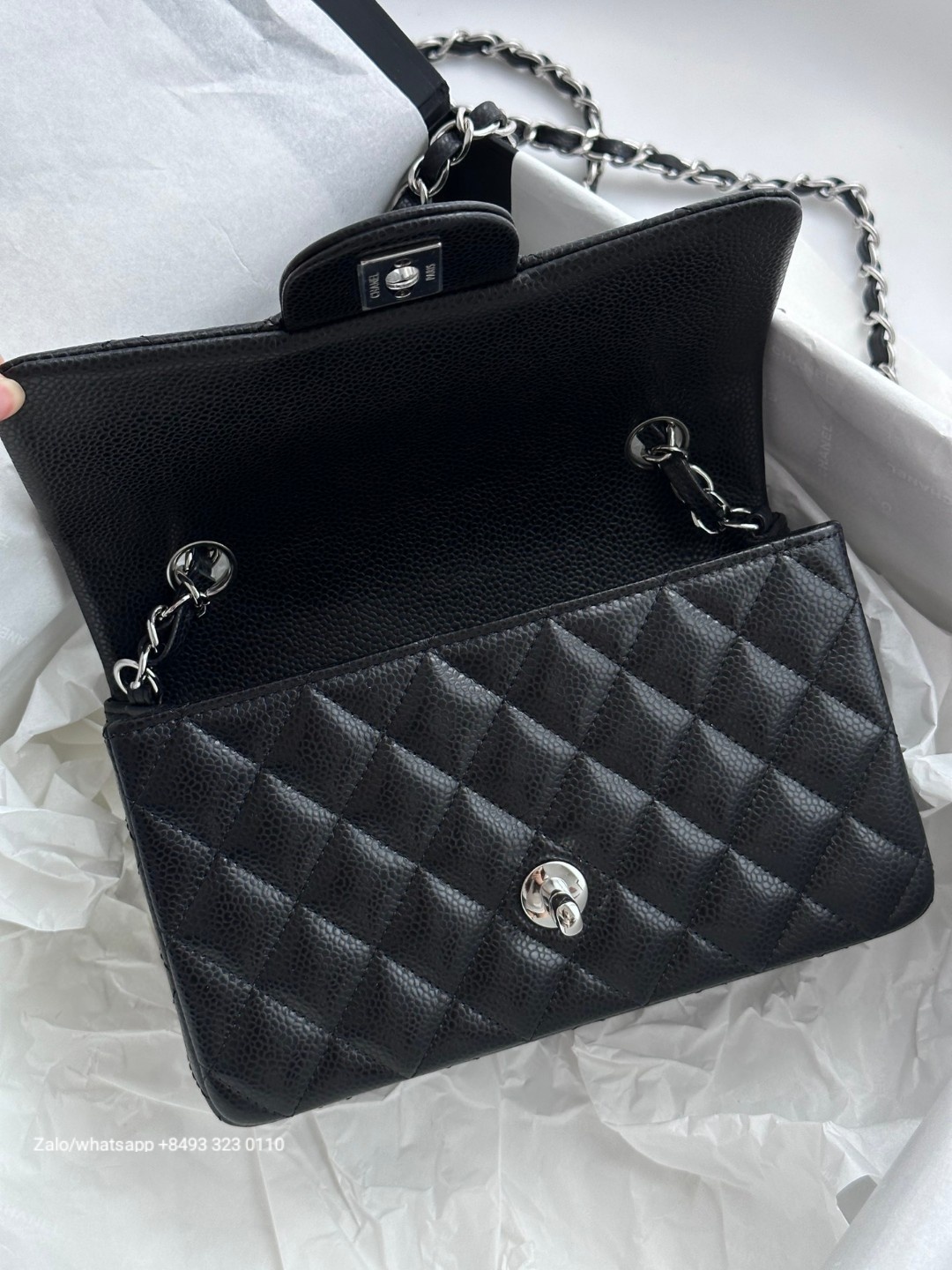 CHANEL MINI CLASSIC HANDBAG GRAINED CALFSKIN & Dark-Tone Metal Black