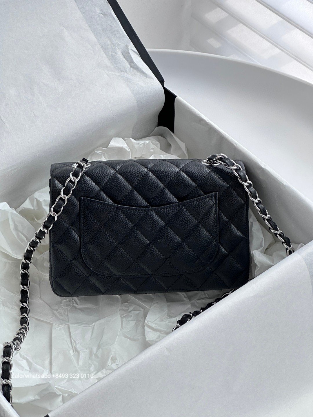 CHANEL MINI CLASSIC HANDBAG GRAINED CALFSKIN & Dark-Tone Metal Black