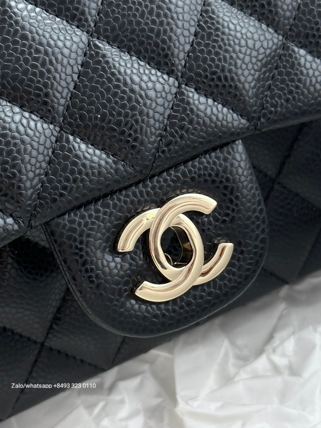 CHANEL MINI CLASSIC HANDBAG GRAINED CALFSKIN & Gold-Tone Metal Black