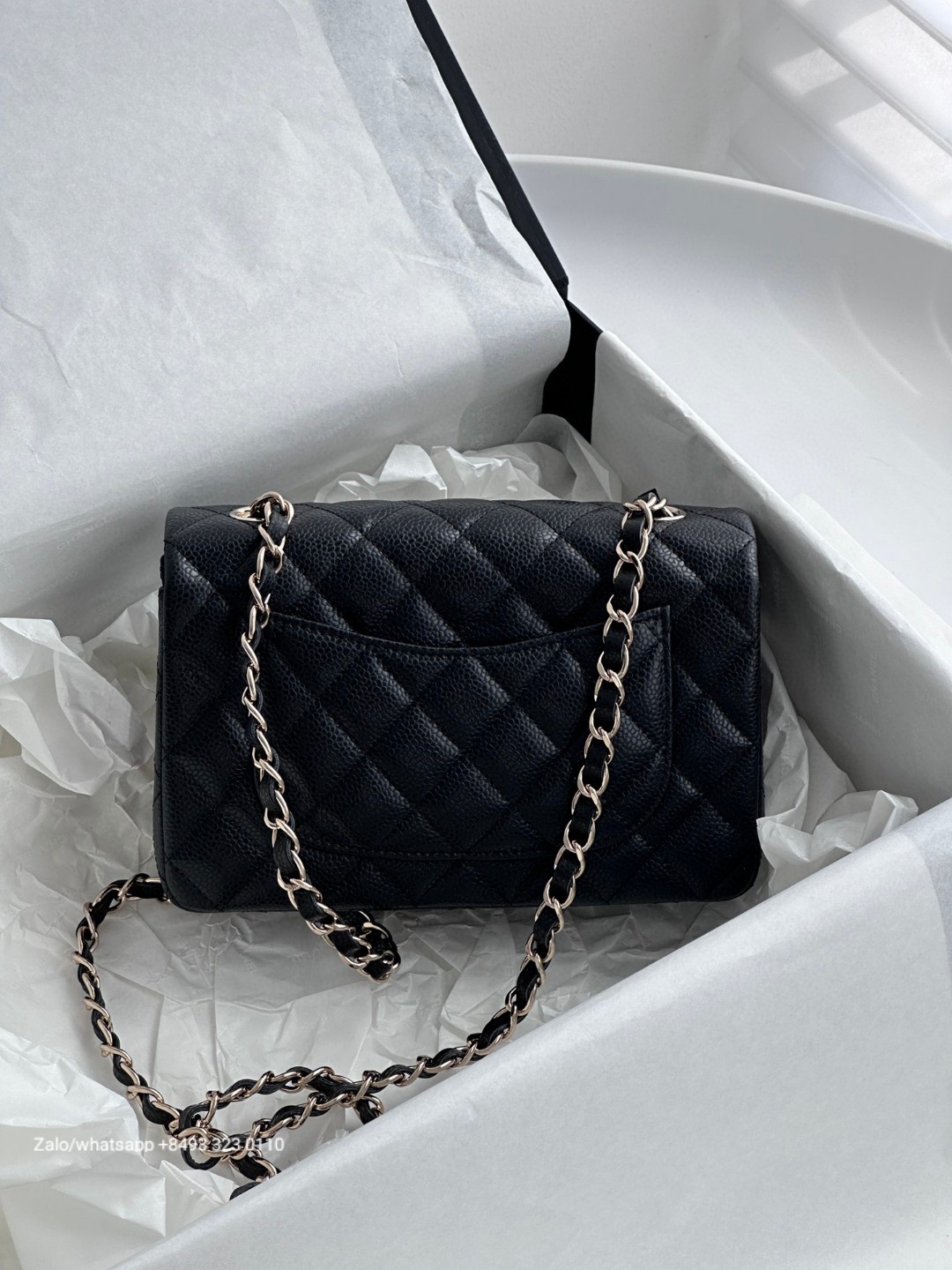 CHANEL MINI CLASSIC HANDBAG GRAINED CALFSKIN & Gold-Tone Metal Black