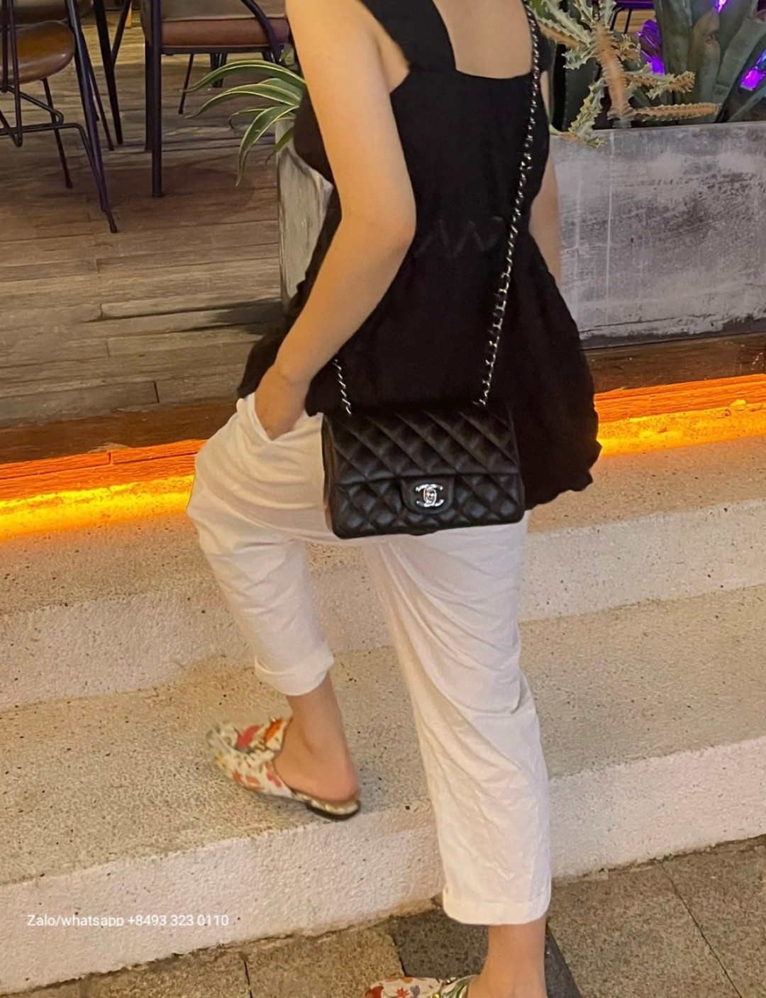 CHANEL MINI CLASSIC HANDBAG GRAINED CALFSKIN & Dark-Tone Metal Black