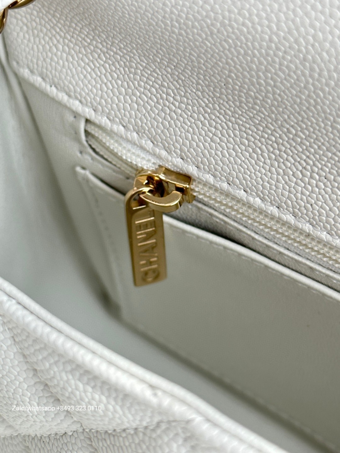 Copy of CHANEL MINI CLASSIC HANDBAG GRAINED CALFSKIN & Gold-Tone Metal white