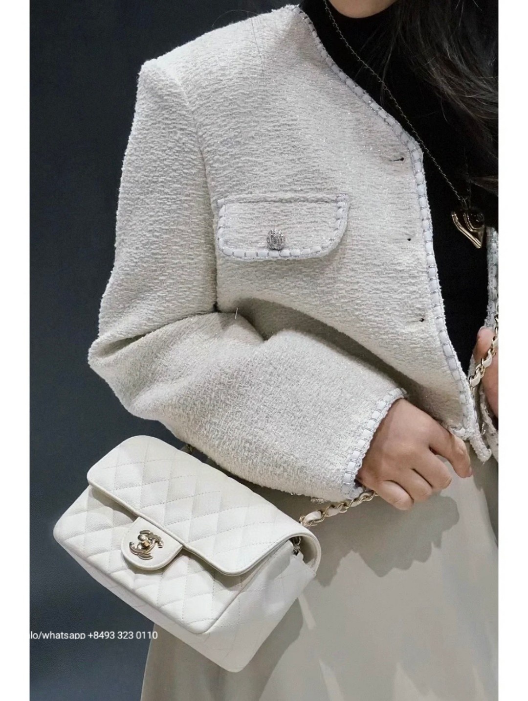 Copy of CHANEL MINI CLASSIC HANDBAG GRAINED CALFSKIN & Gold-Tone Metal white