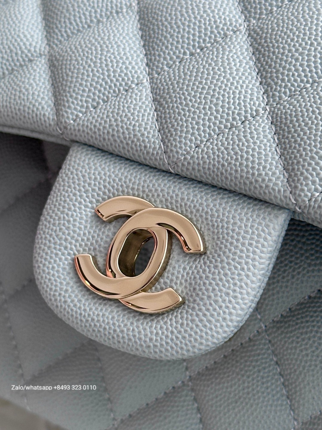 CHANEL CLASSIC 11.12 HANDBAG Grained Shiny Calfskin & Gold-Tone Metal Blue