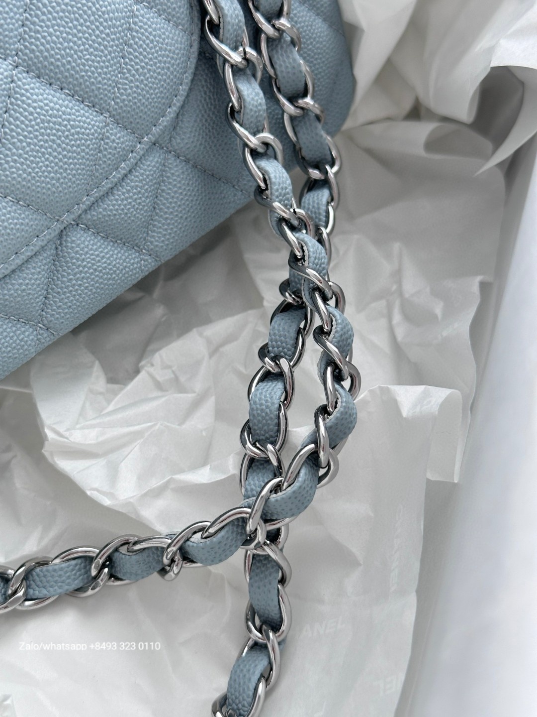 CHANEL CLASSIC 11.12 HANDBAG Grained Shiny Calfskin & Dark-Tone Metal Blue