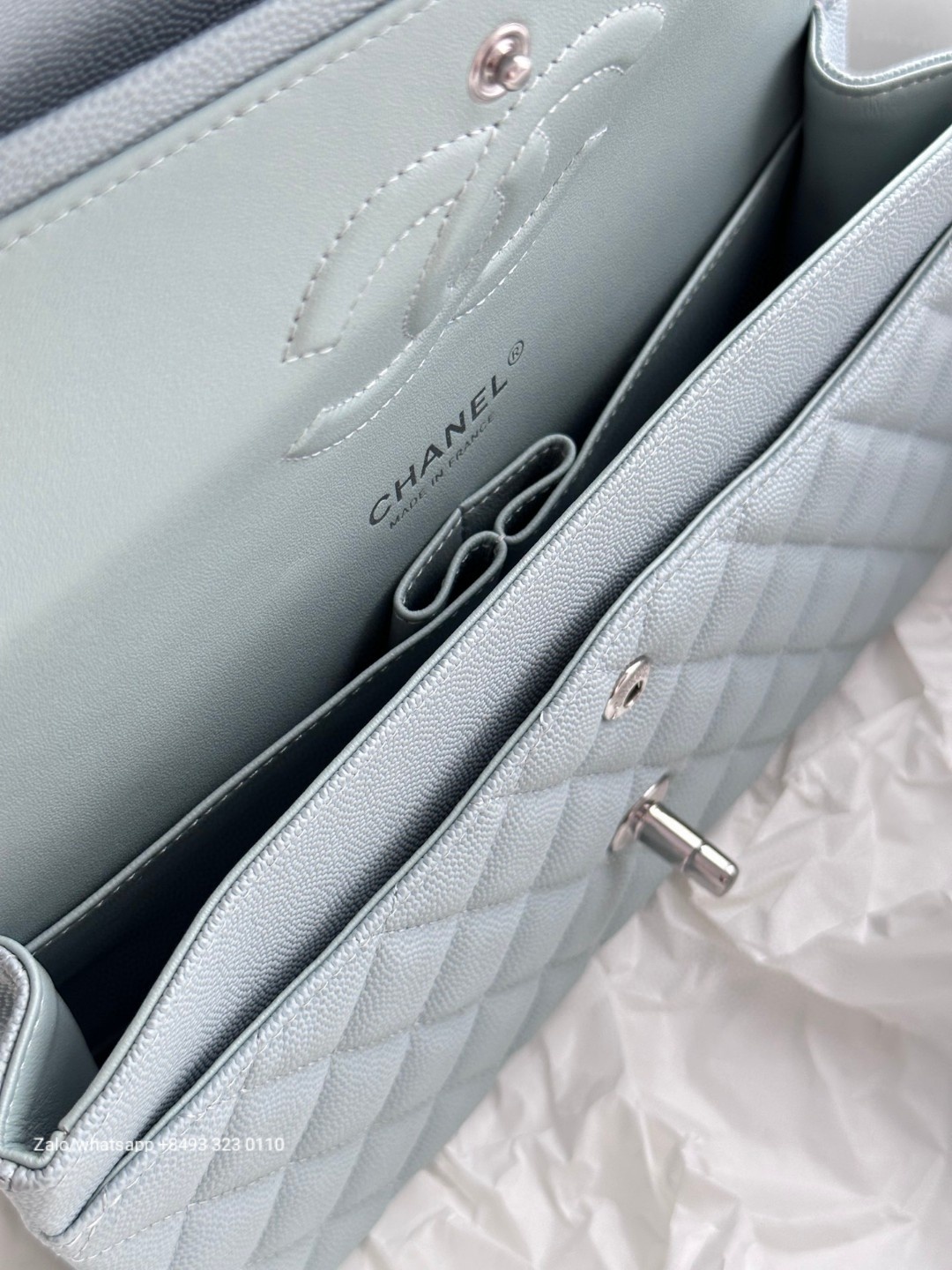 CHANEL CLASSIC 11.12 HANDBAG Grained Shiny Calfskin & Dark-Tone Metal Blue