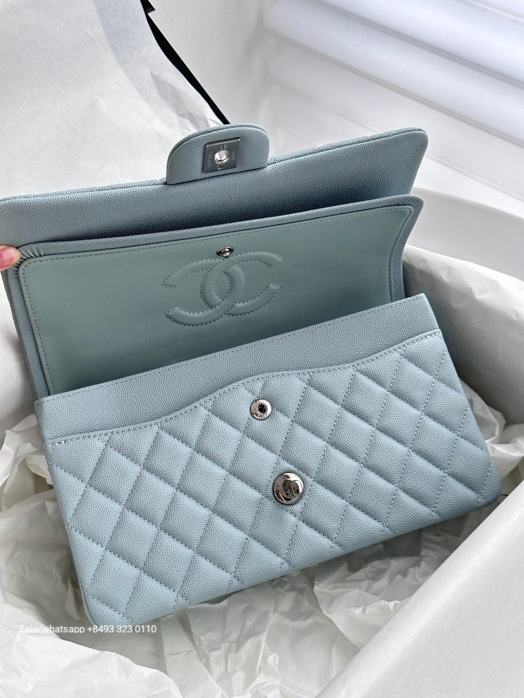 CHANEL CLASSIC 11.12 HANDBAG Grained Shiny Calfskin & Dark-Tone Metal Blue