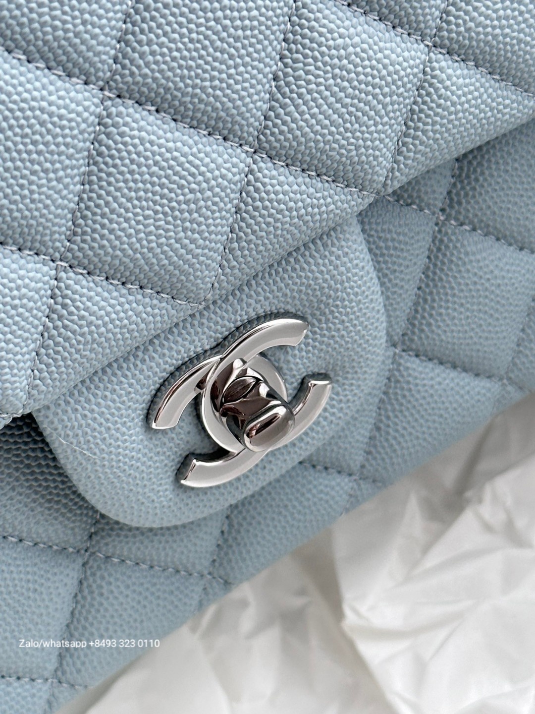 CHANEL CLASSIC 11.12 HANDBAG Grained Shiny Calfskin & Dark-Tone Metal Blue