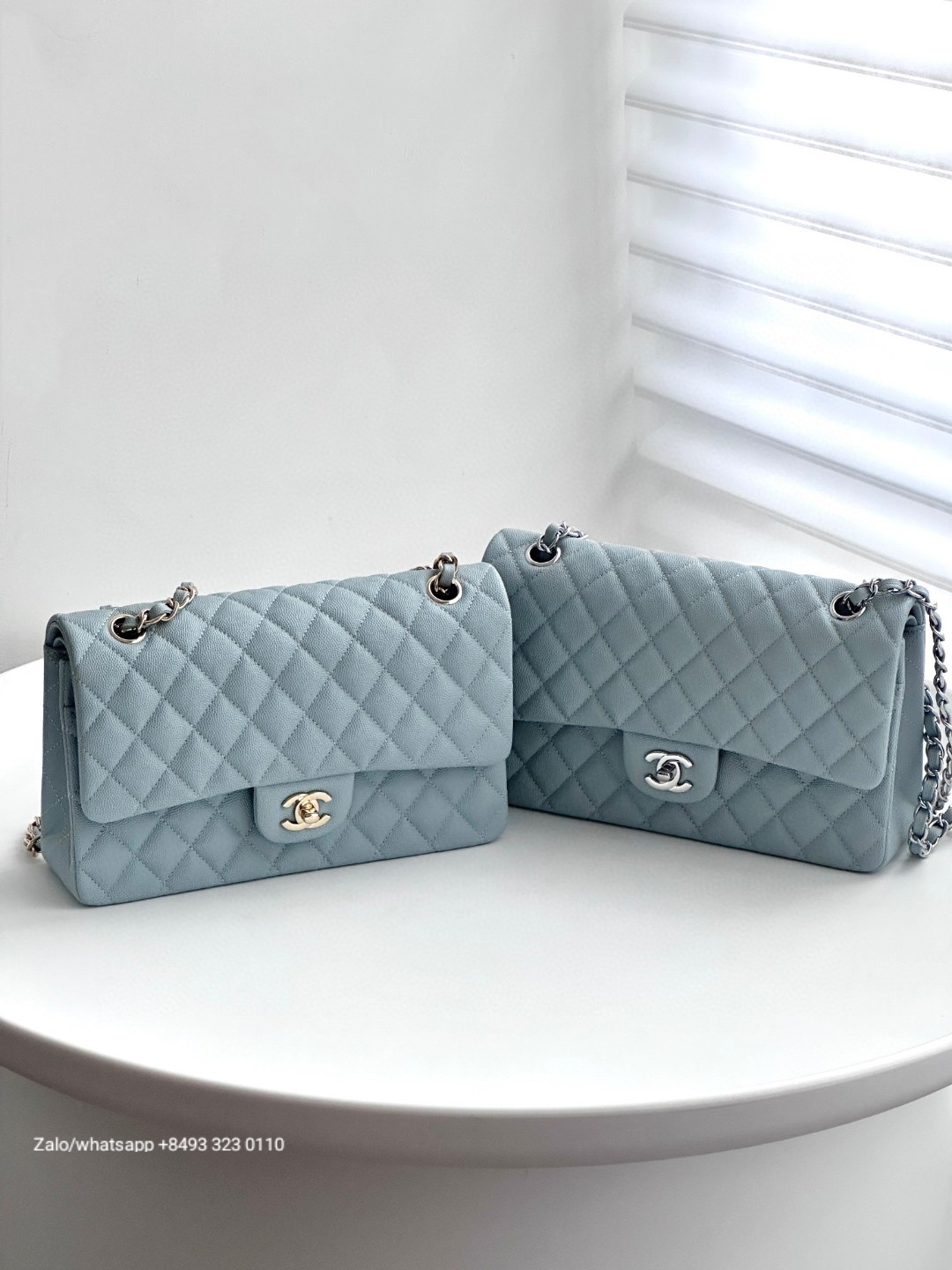 CHANEL CLASSIC 11.12 HANDBAG Grained Shiny Calfskin & Dark-Tone Metal Blue
