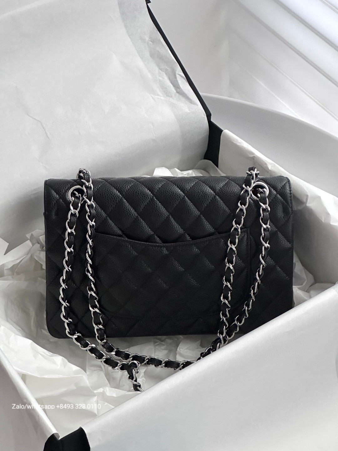 CHANEL CLASSIC HANDBAG Grained Calfskin & DARK-Tone Metal Black
