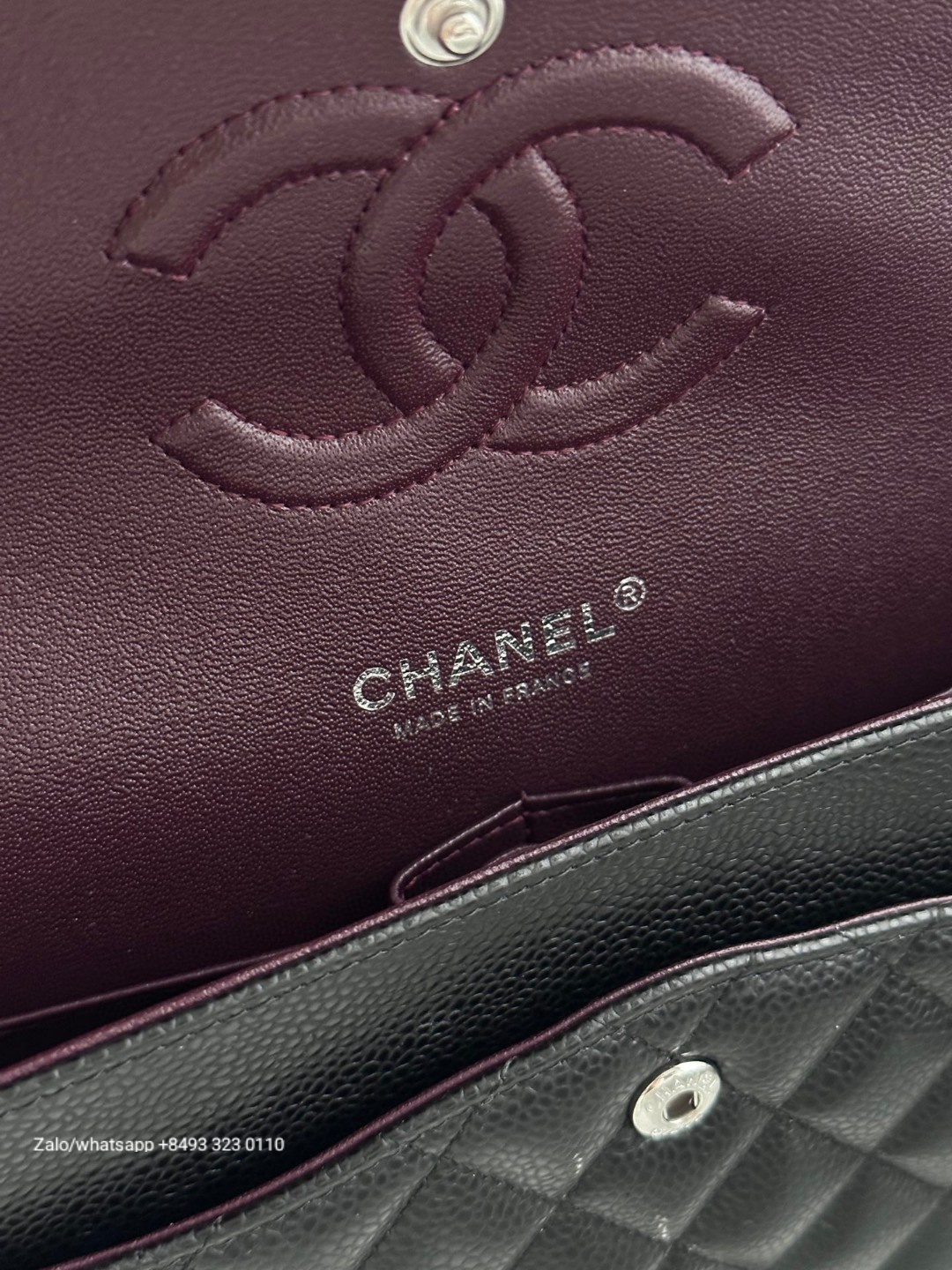 CHANEL CLASSIC HANDBAG Grained Calfskin & DARK-Tone Metal Black