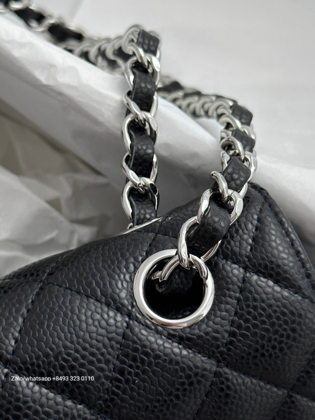 CHANEL CLASSIC HANDBAG Grained Calfskin & DARK-Tone Metal Black