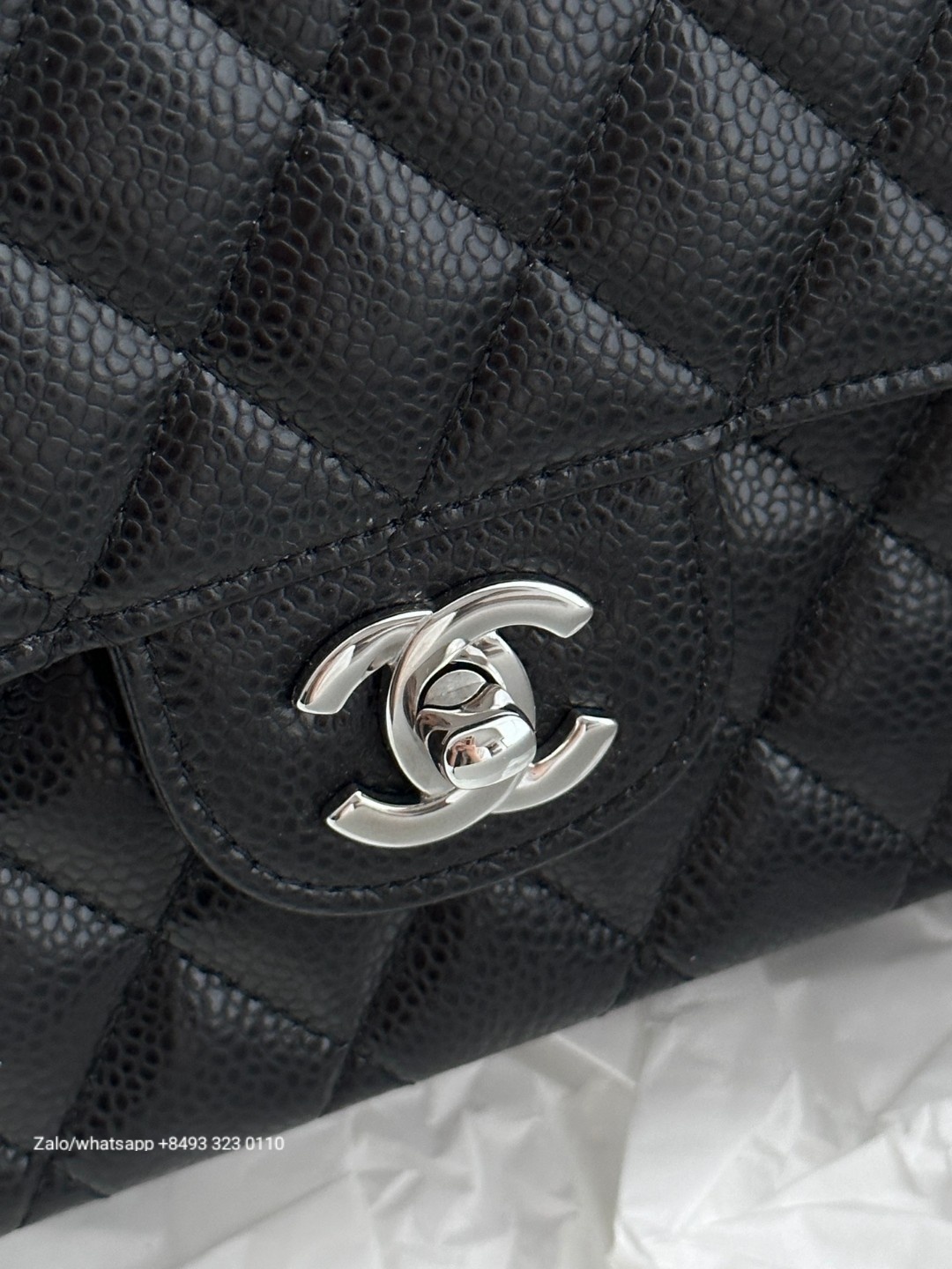 CHANEL CLASSIC HANDBAG Grained Calfskin & DARK-Tone Metal Black