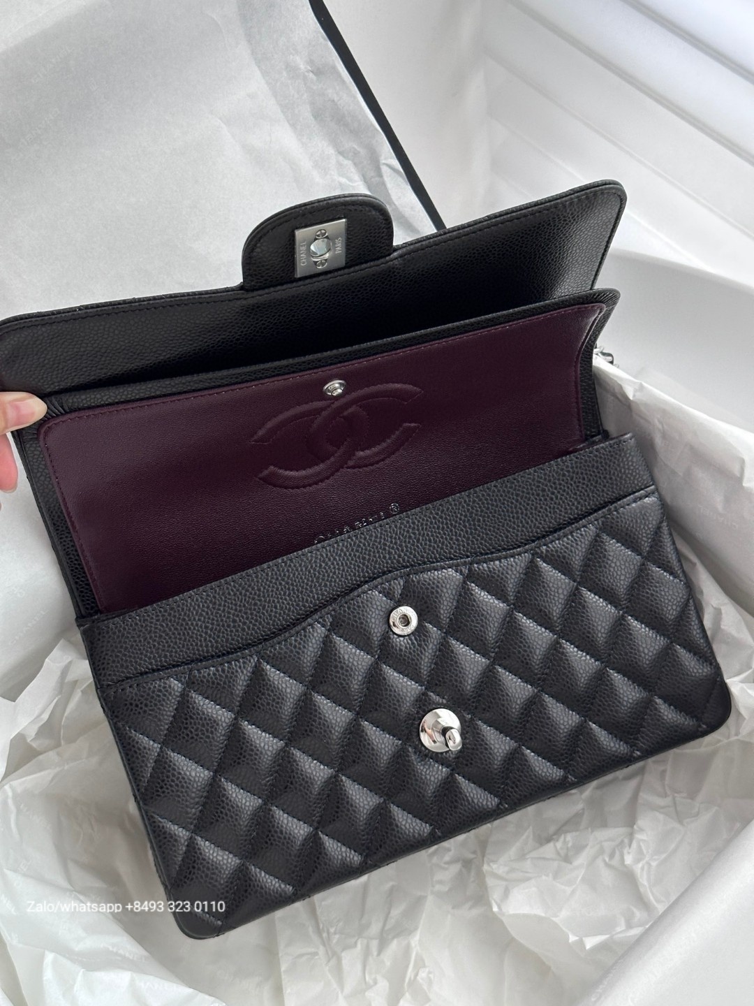 CHANEL CLASSIC HANDBAG Grained Calfskin & DARK-Tone Metal Black