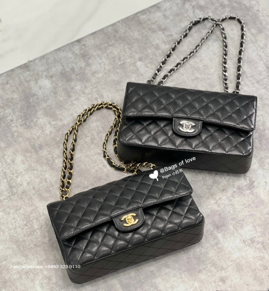 CHANEL CLASSIC HANDBAG Grained Calfskin & DARK-Tone Metal Black