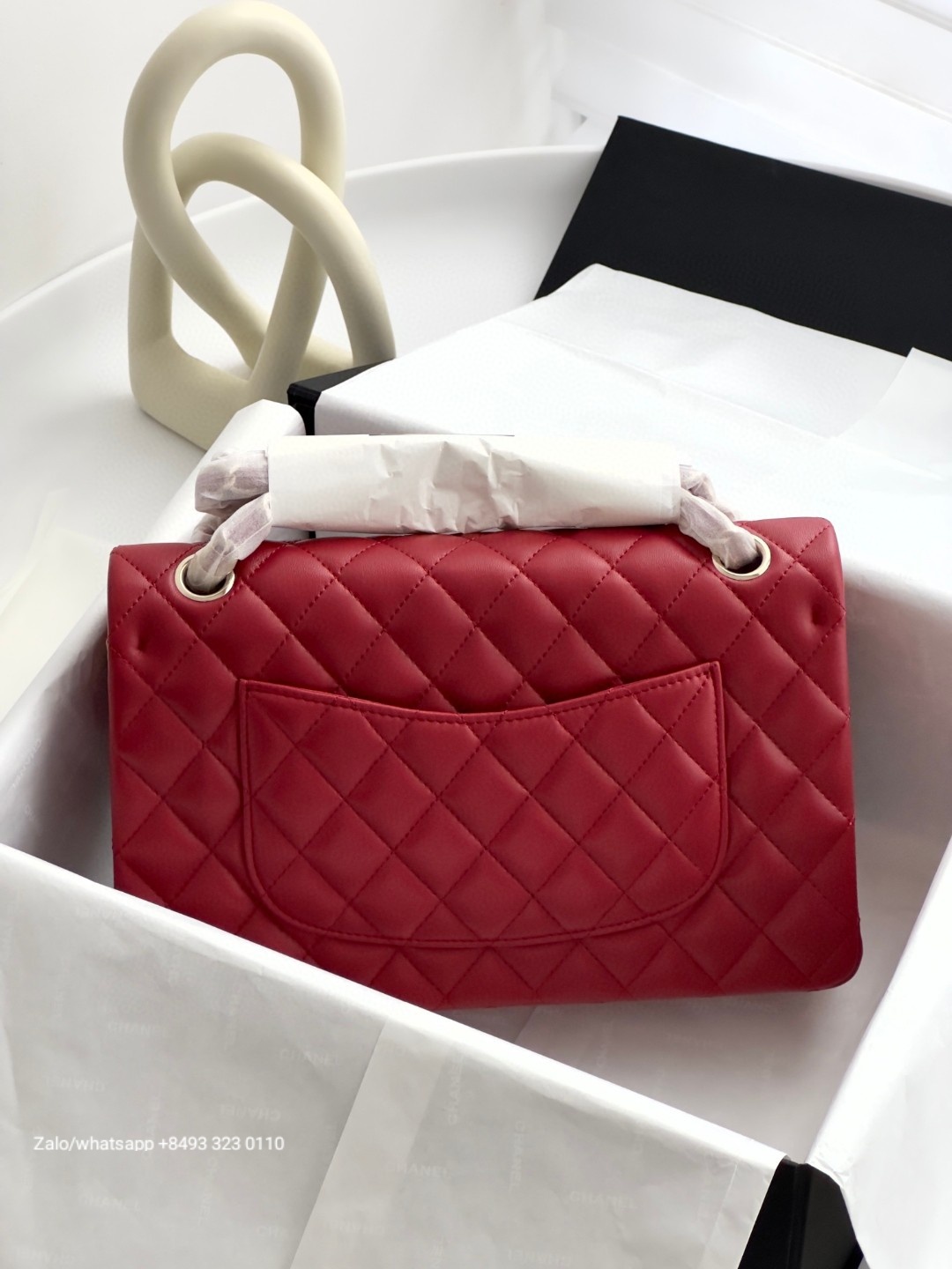 CHANEL CLASSIC 11.12 HANDBAG Lambskin & Gold-Tone Metal RED