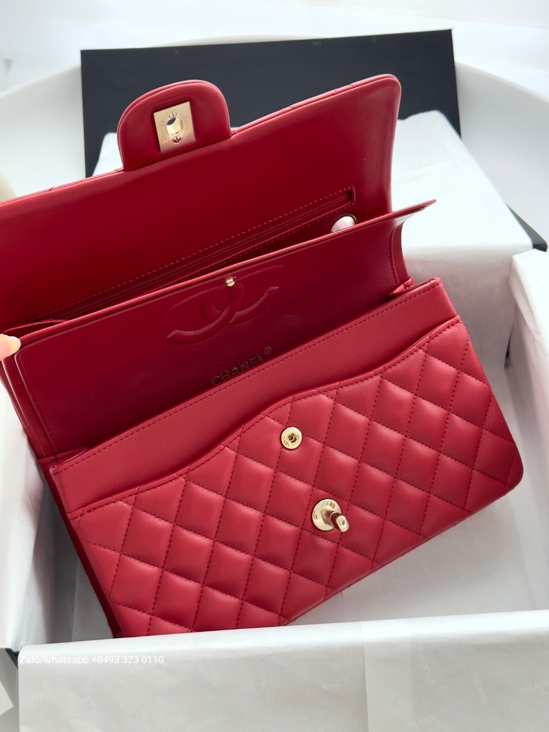 CHANEL CLASSIC 11.12 HANDBAG Lambskin & Gold-Tone Metal RED