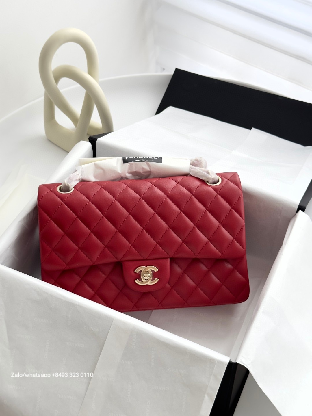 CHANEL CLASSIC 11.12 HANDBAG Lambskin & Gold-Tone Metal RED