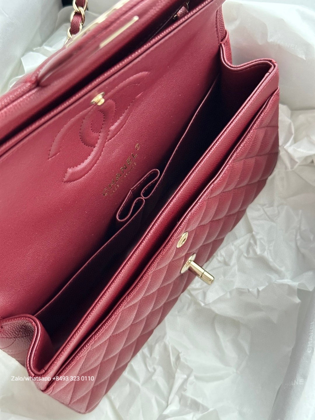 CHANEL CLASSIC 11.12 HANDBAG Grained Calfskin & Gold-Tone Metal red