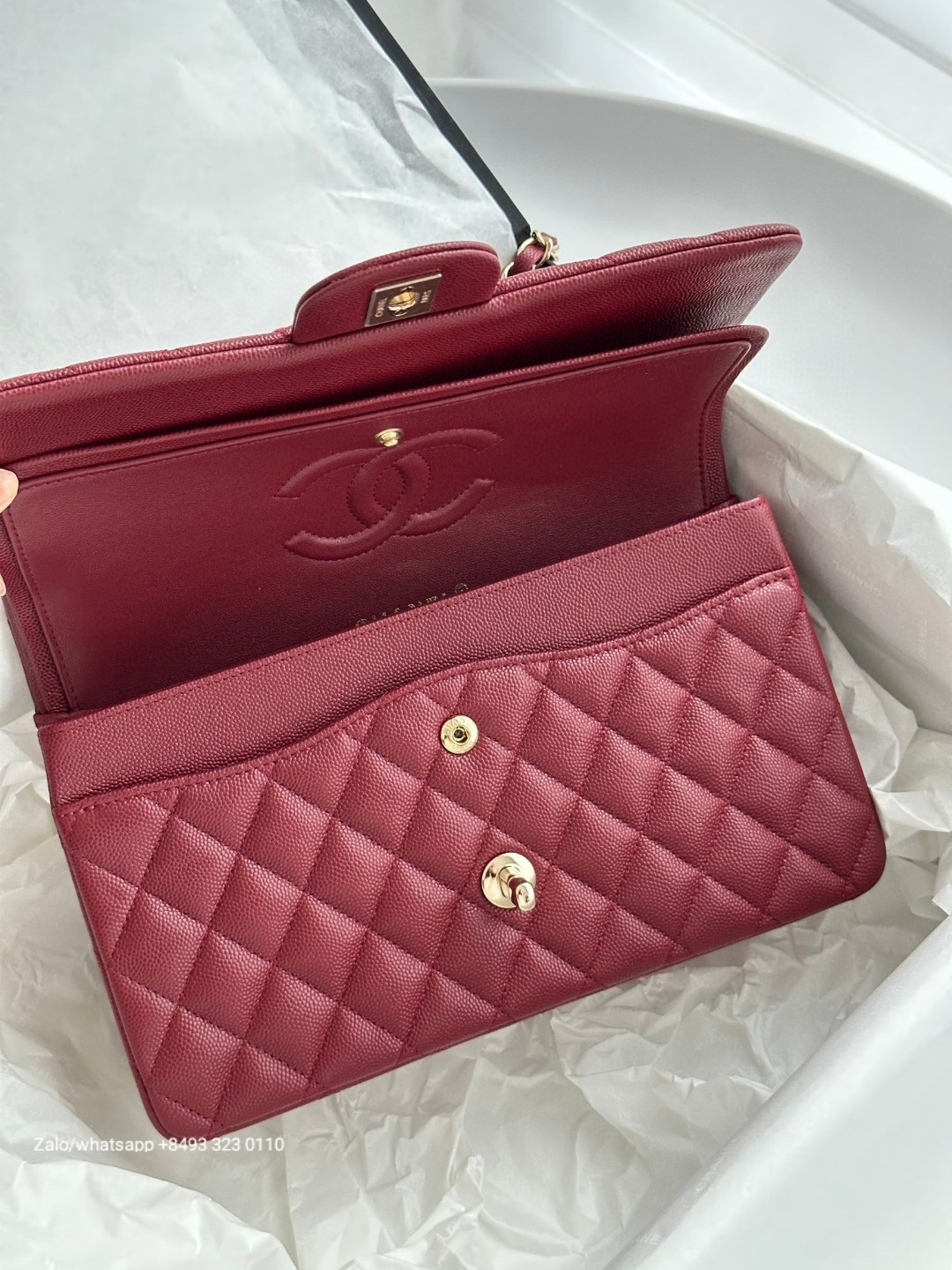CHANEL CLASSIC 11.12 HANDBAG Grained Calfskin & Gold-Tone Metal red