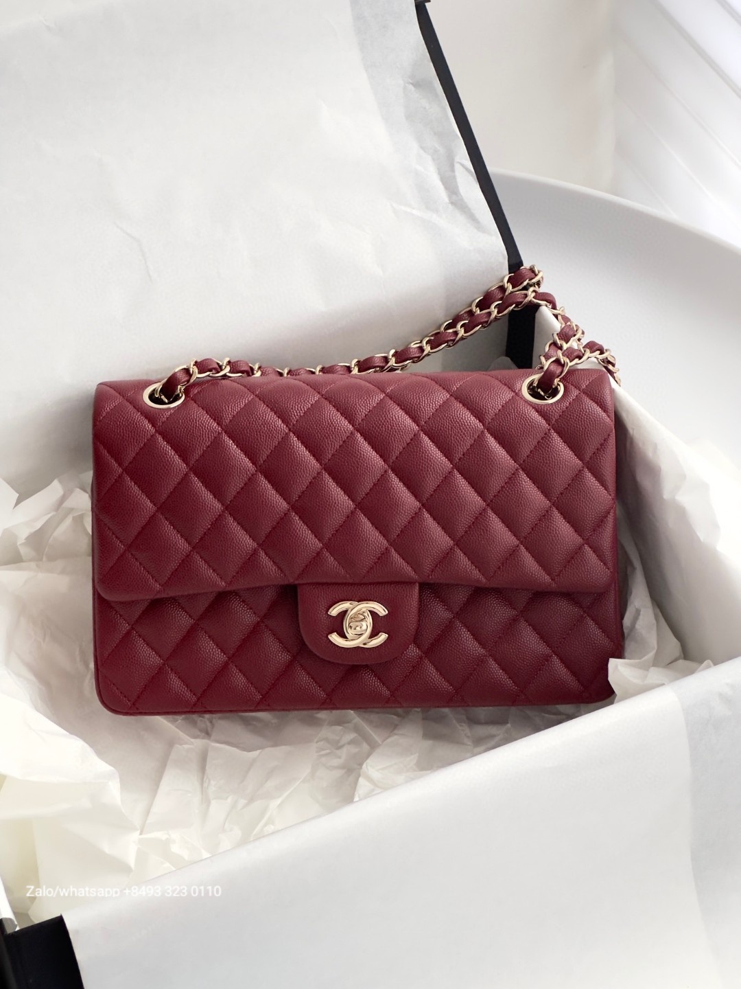 CHANEL CLASSIC 11.12 HANDBAG Grained Calfskin & Gold-Tone Metal red