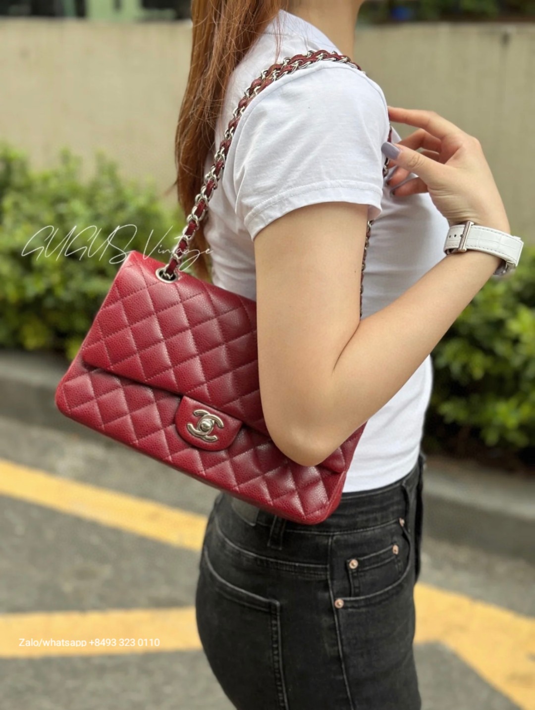 CHANEL CLASSIC 11.12 HANDBAG Grained Calfskin & Gold-Tone Metal red